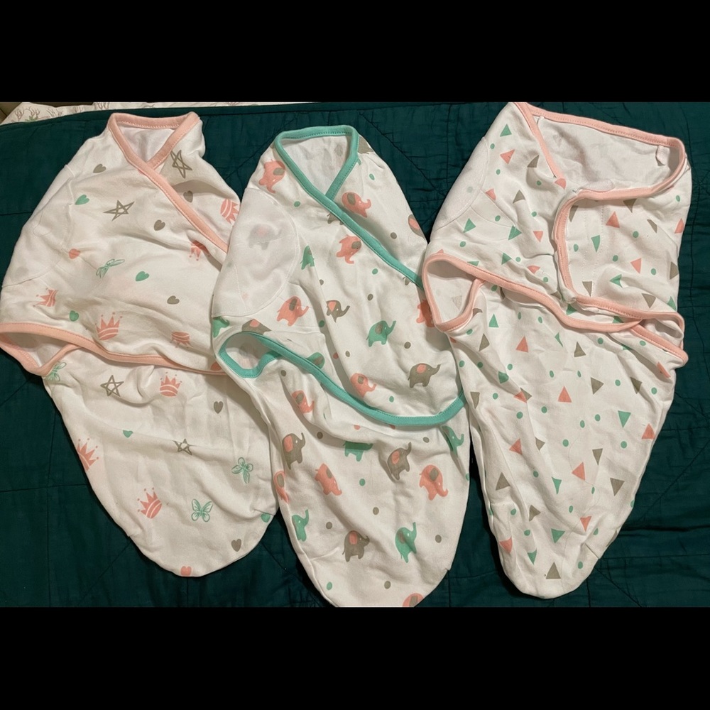 Set of 3 Bublo Newborn Swaddles washed once never used! Elephant/star/△ design